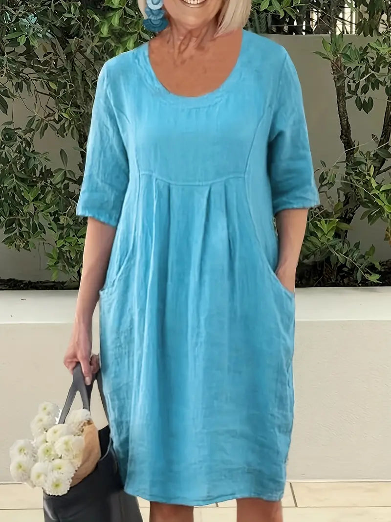Simple casual dress with pockets and half sleeves