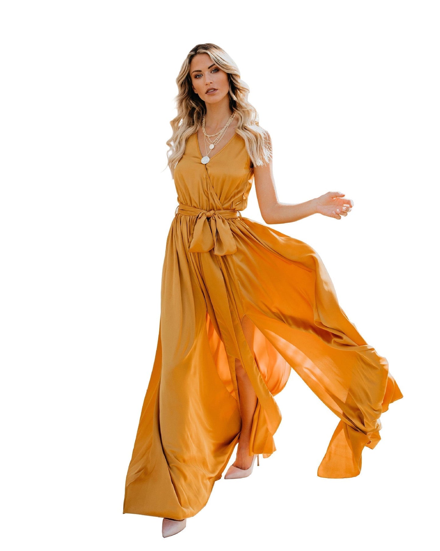 Exquisite neck sleeveless long fashion dress