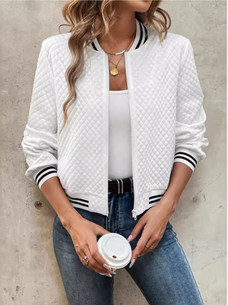 Casual bomber jacket with light weight wadded fabric and striped details