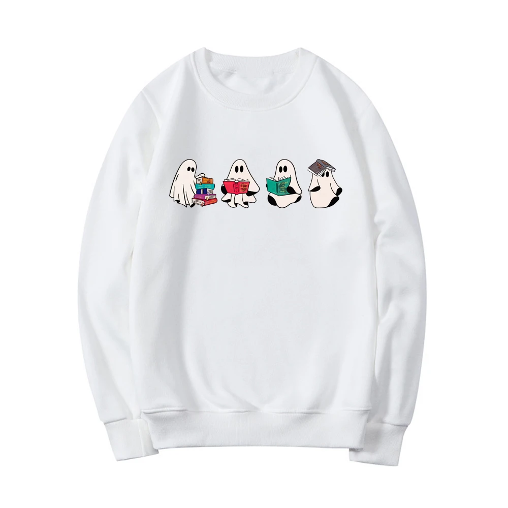 Cute graphic sweater with ghost motif for casual style - Women's sweater