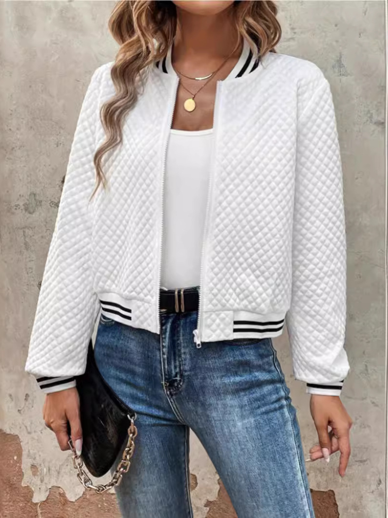 Casual bomber jacket with light weight wadded fabric and striped details