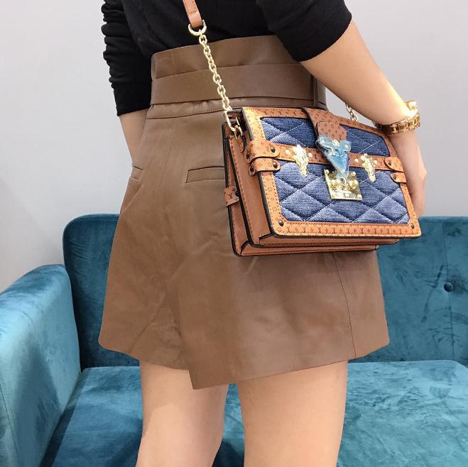 Trendy women's Harajuku genuine leather shorts