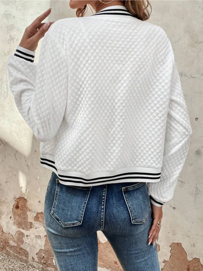 Casual bomber jacket with light weight wadded fabric and striped details