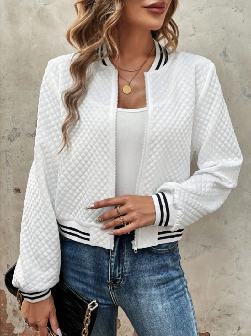 Casual bomber jacket with light weight wadded fabric and striped details