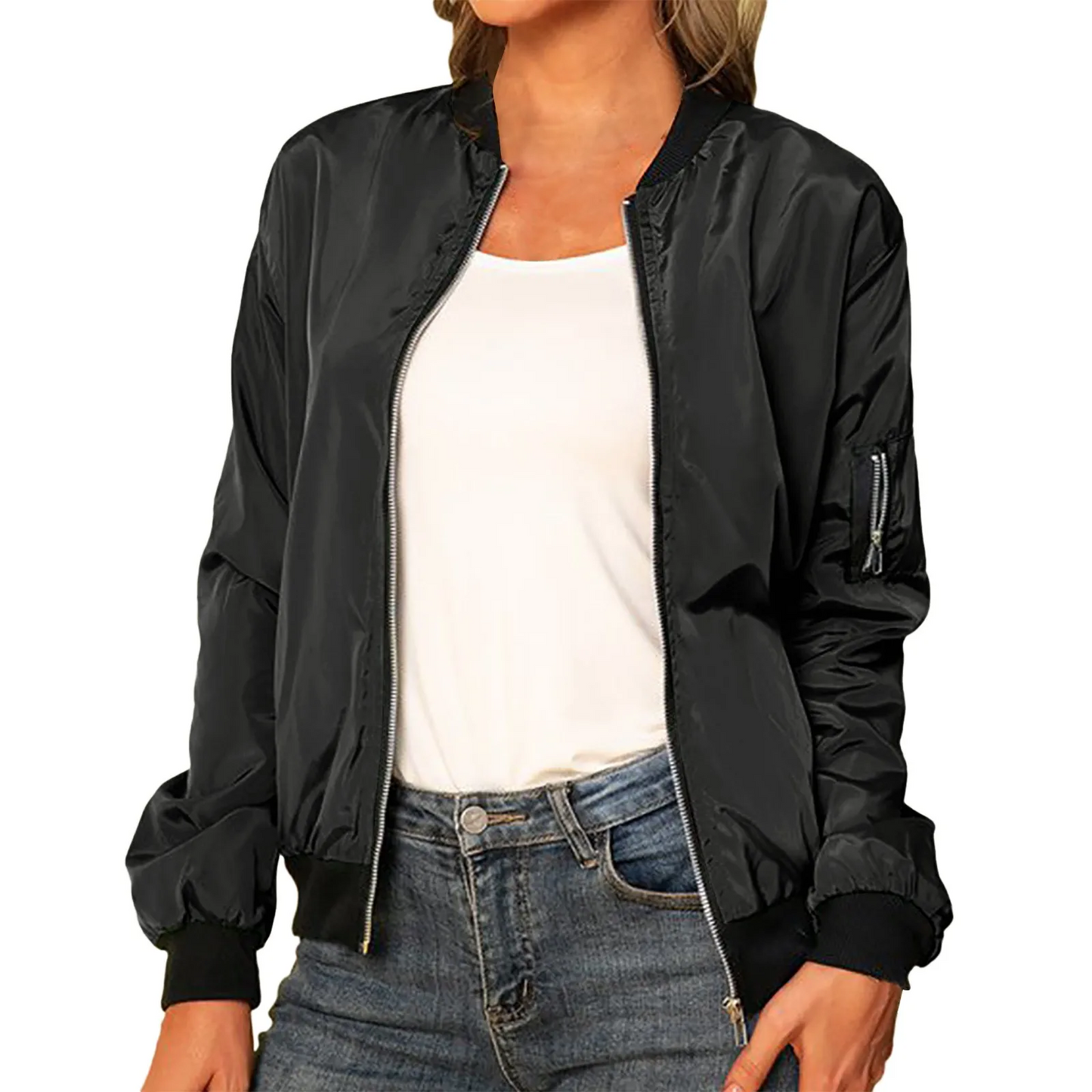 Lightweight bomber jacket with zipper