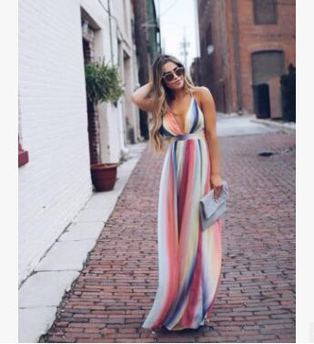 Elegant rainbow summer maxi dress