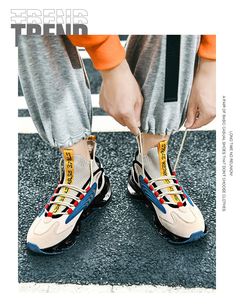 Breathable Fly Woven Mesh high-top shoes with thick sole