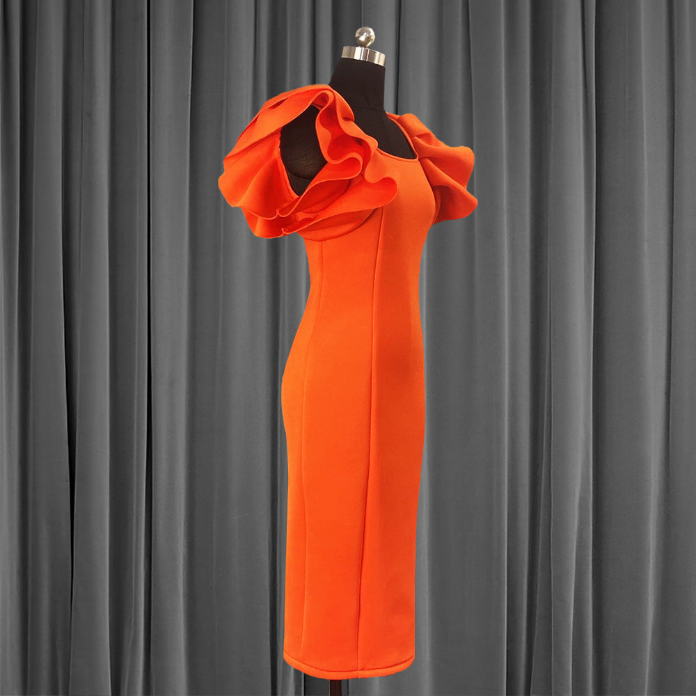 Elegant Wood Ear Sleeve Plus Size Elegant Dress Women