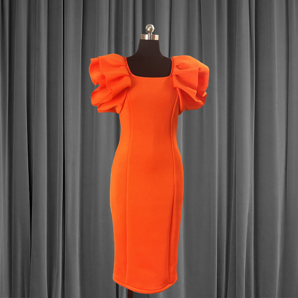 Elegant Wood Ear Sleeve Plus Size Elegant Dress Women