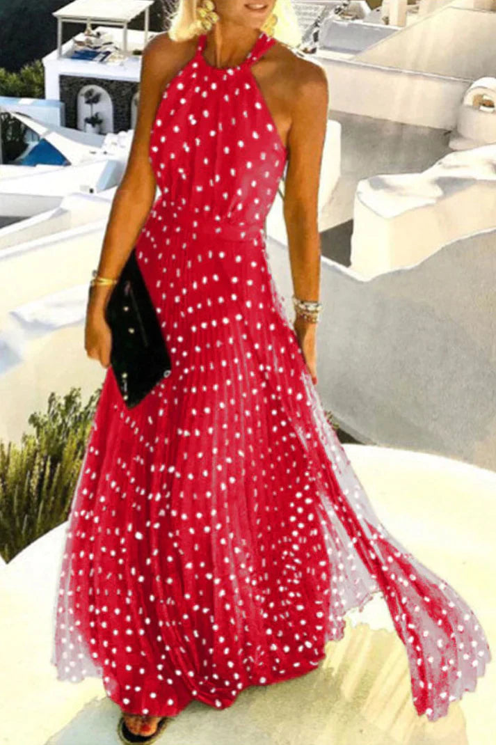 Bohemian print patchwork halter pleated dresses