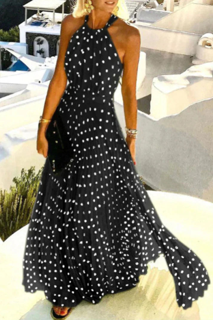 Bohemian print patchwork halter pleated dresses