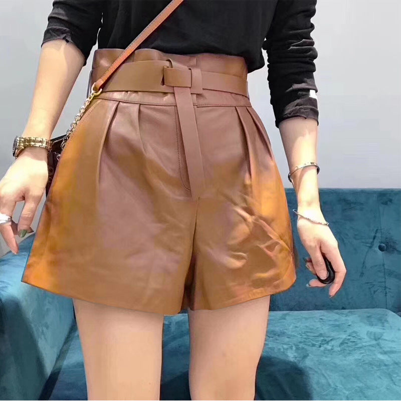 Trendy women's Harajuku genuine leather shorts