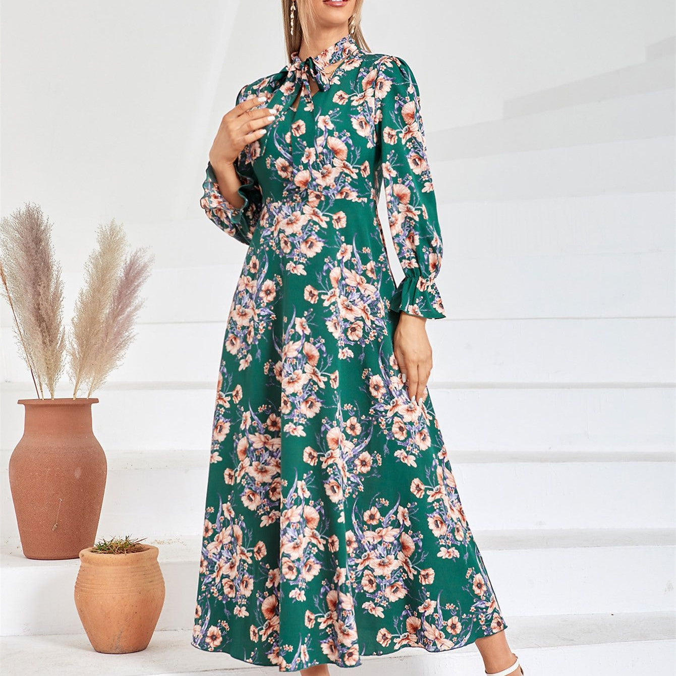 Ladies fashionable casual elegant dress with high waist