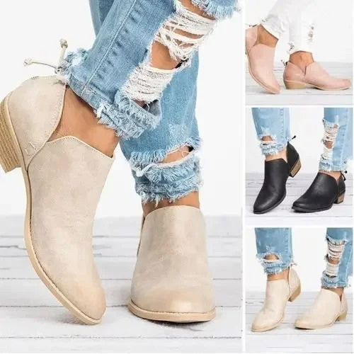 Ankle boots with low heel and round nose - women's ankle boots