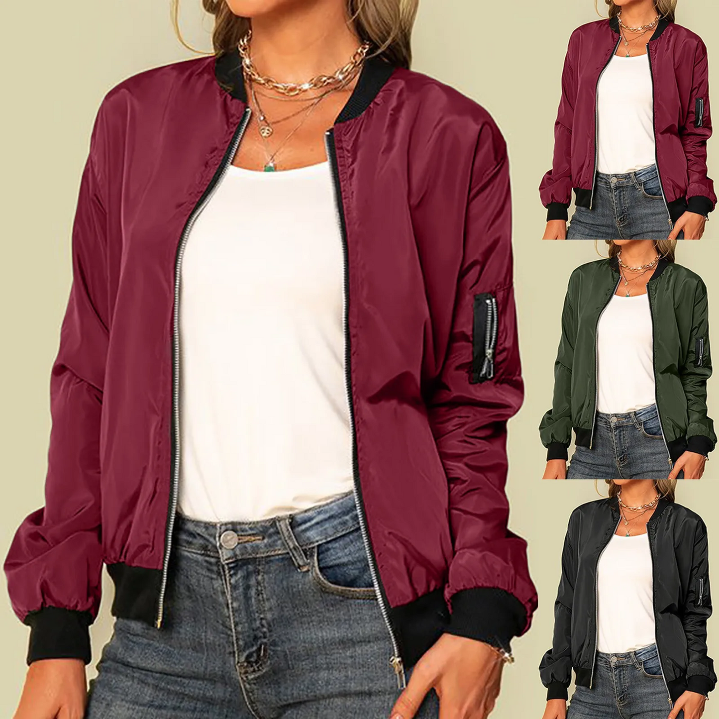 Lightweight bomber jacket with zipper