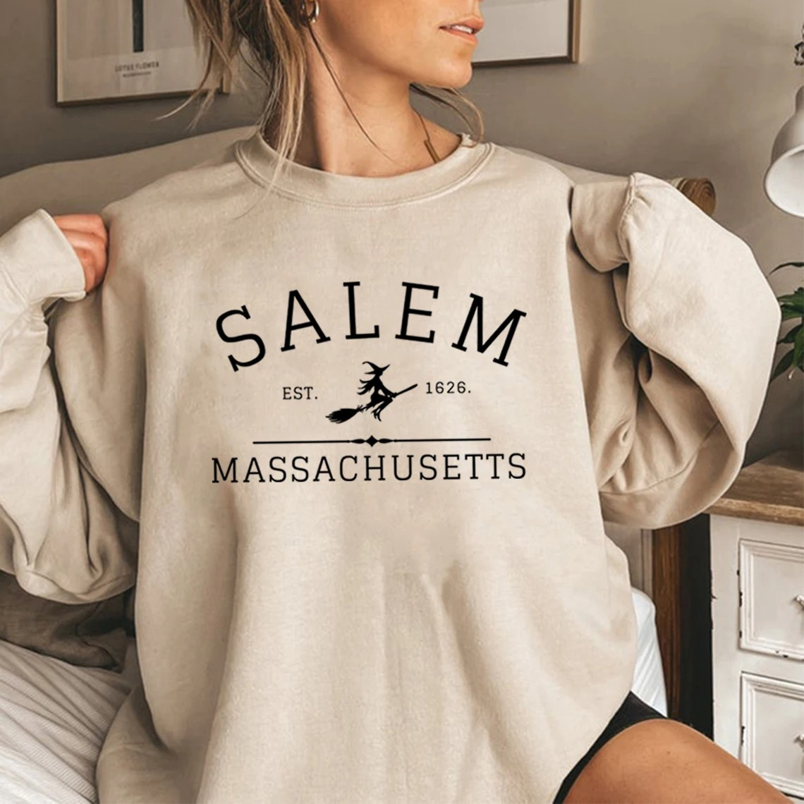 Casual Sweatshirt Met Salem Massachusetts Ontwerp - Dames Trui