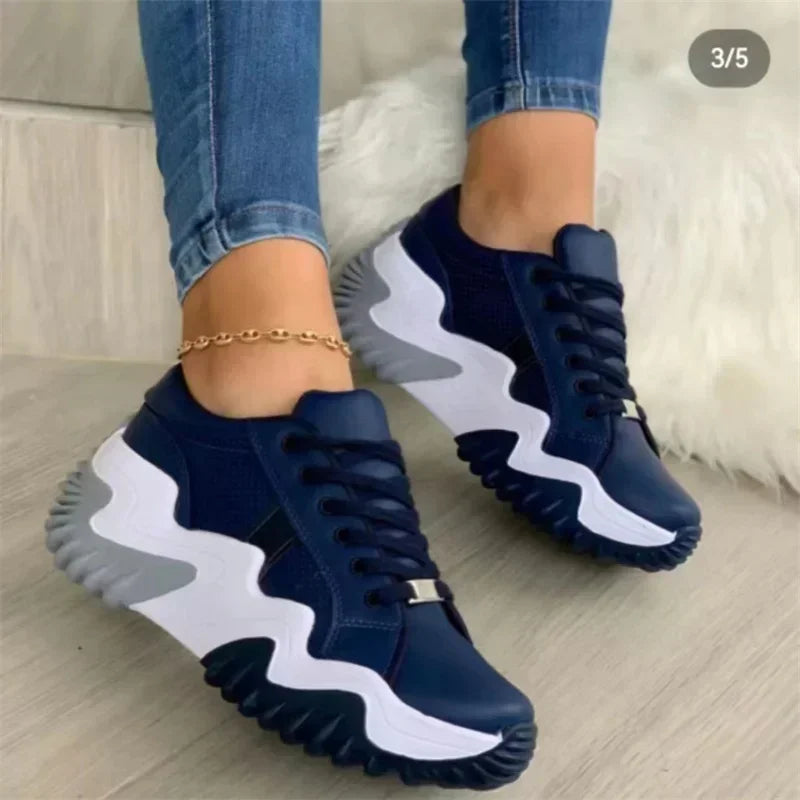 Women's breathable vulcanized platform sneakers with thick bottom