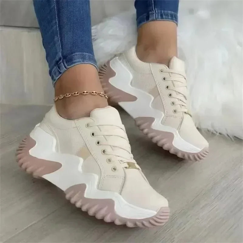 Women's breathable vulcanized platform sneakers with thick bottom