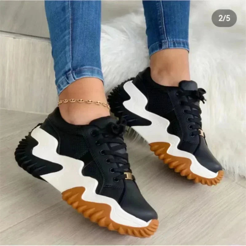 Women's breathable vulcanized platform sneakers with thick bottom