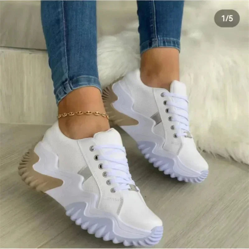 Women's breathable vulcanized platform sneakers with thick bottom