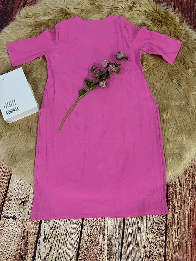 Simple casual dress with pockets and half sleeves