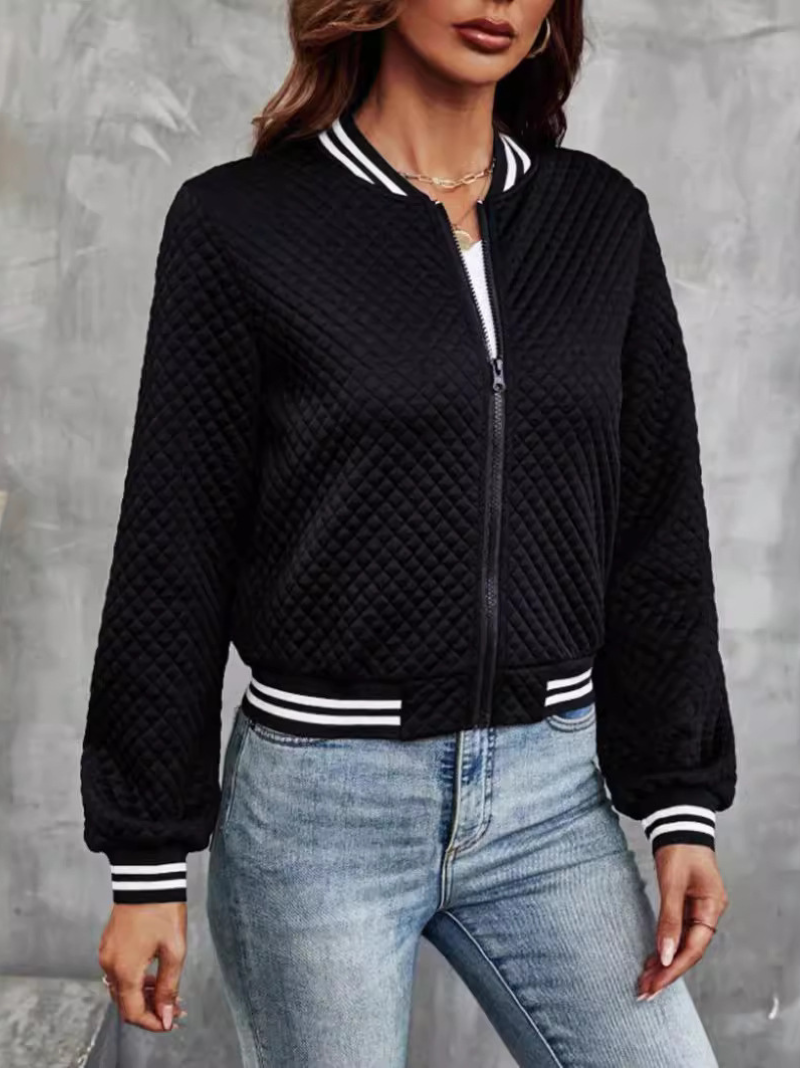 Casual bomber jacket with light weight wadded fabric and striped details