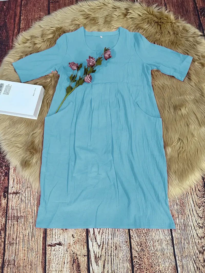 Simple casual dress with pockets and half sleeves