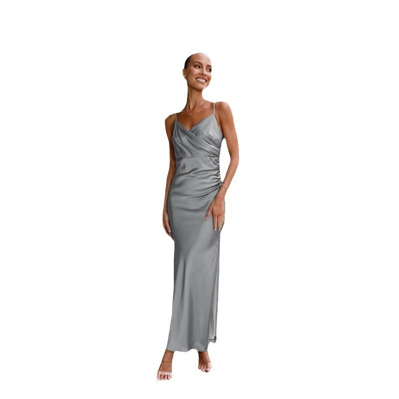 Spaghetti strap sleeveless slit slim fit dress women