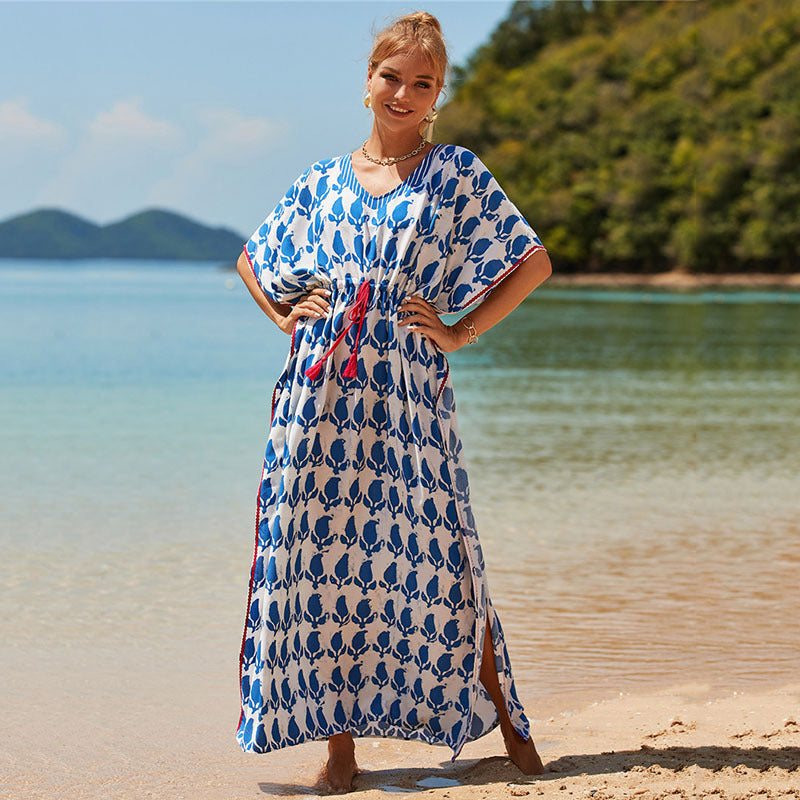 Stylish vacation sun protection positioning print beach cover-up