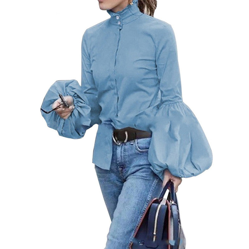 Autumn women's blouse lantern long sleeve shirt
