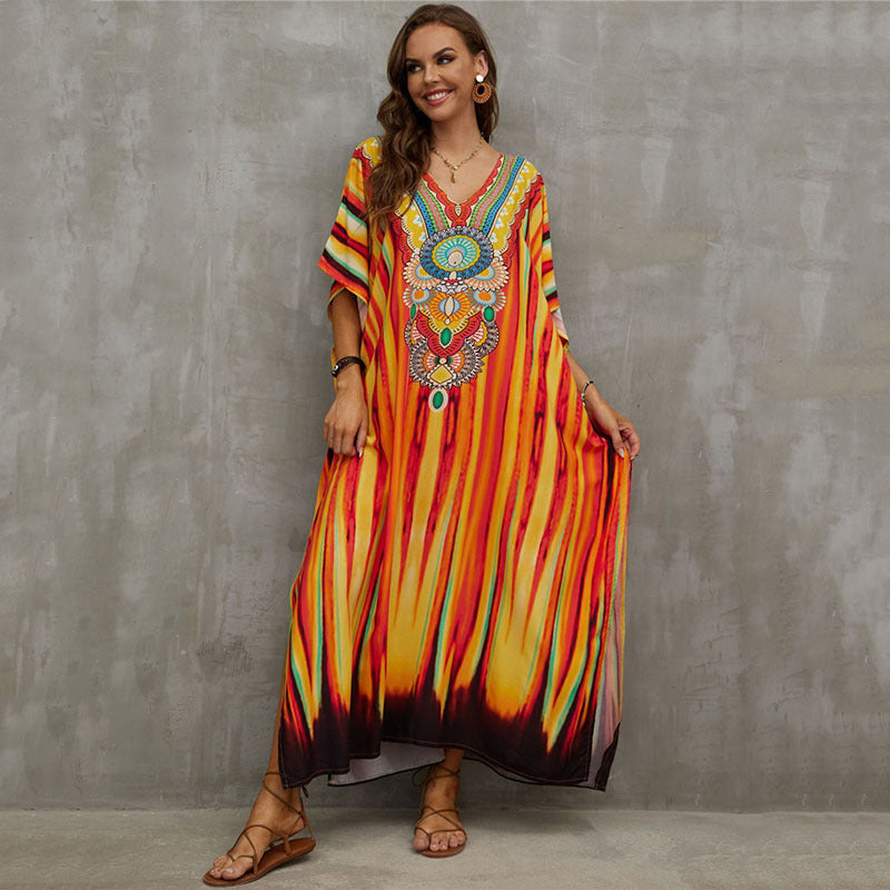 Glamorous printed beach blouse V-neck dress