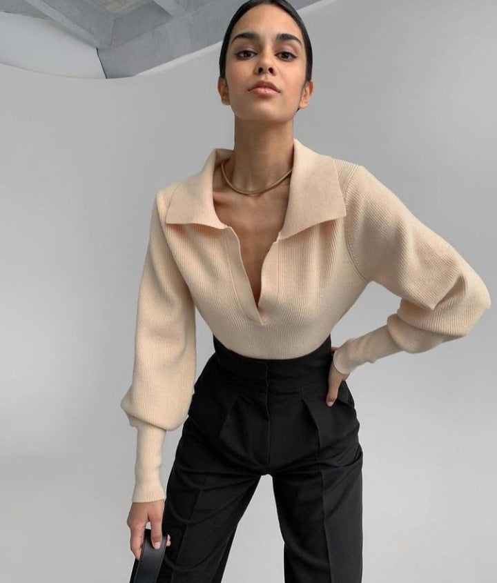 Sophisticated women fashion lapel temperament blouse sweater