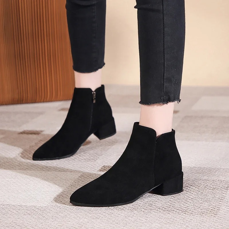 Ankle boot with low heel and side zipper for women - women's ankle boots