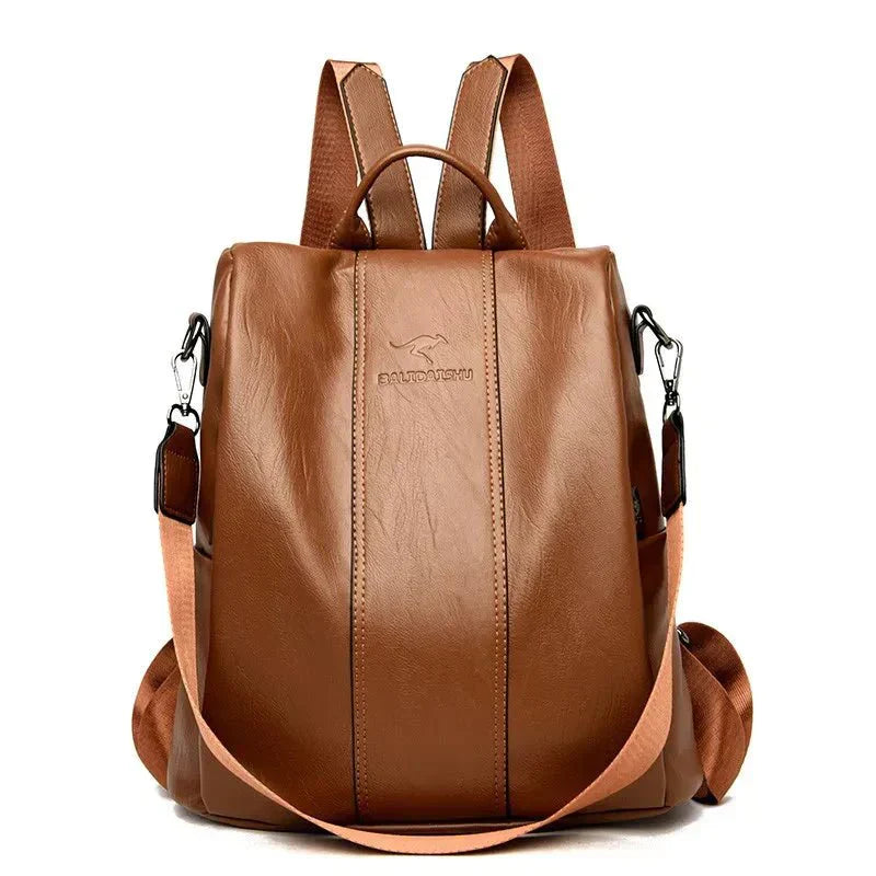 Women's leather backpack with thick and durable PU leather, soft carrying straps, multiple zippered compartments