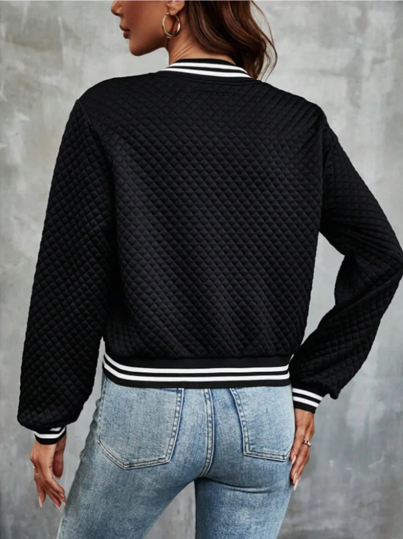 Casual bomber jacket with light weight wadded fabric and striped details