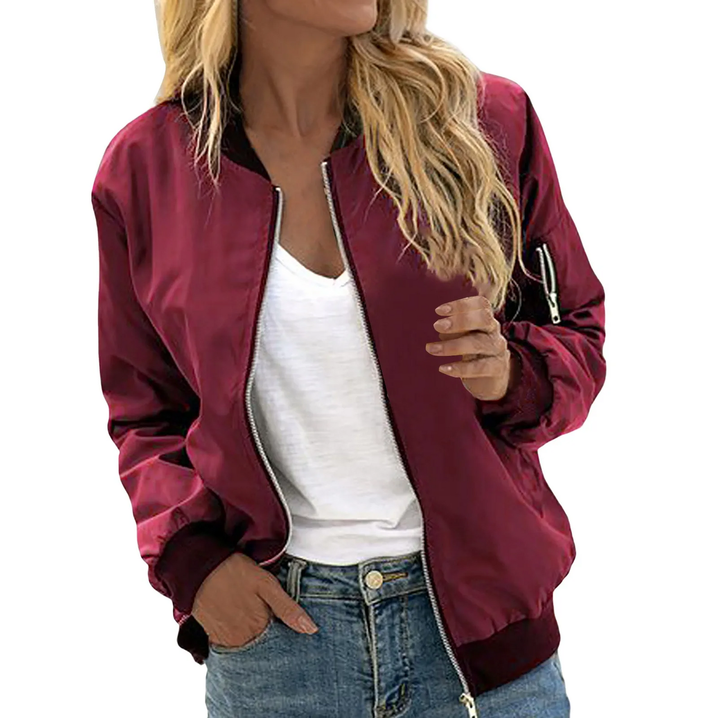 Lightweight bomber jacket with zipper