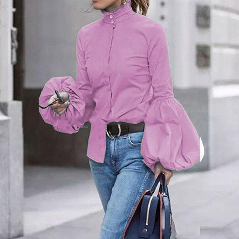 Autumn women's blouse lantern long sleeve shirt