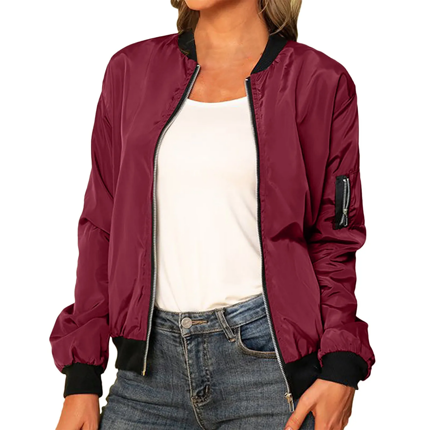 Lightweight bomber jacket with zipper