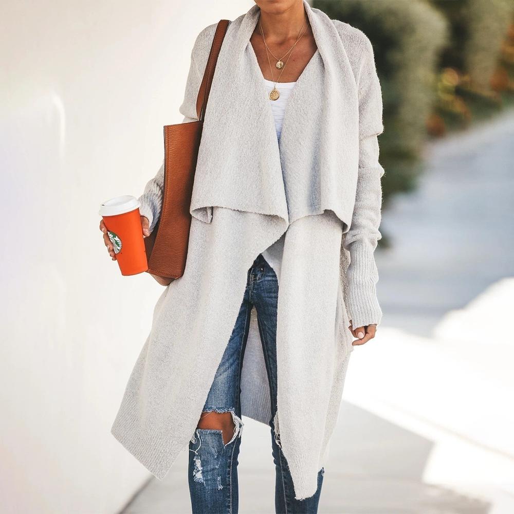Single-colored long-sleeved cardigan
