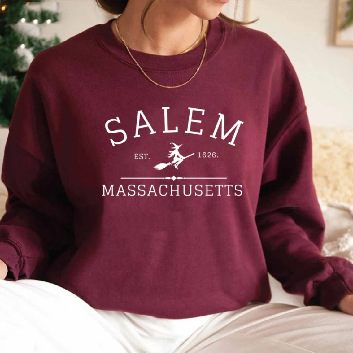 Casual Sweatshirt Met Salem Massachusetts Ontwerp - Dames Trui