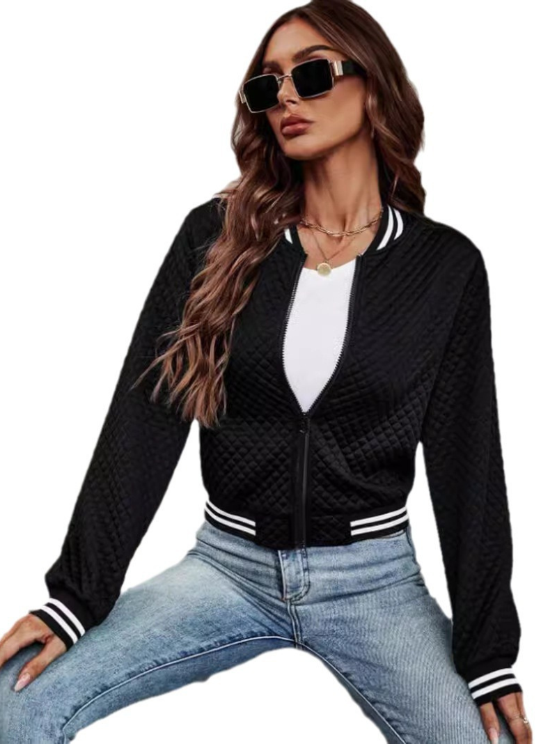 Casual bomber jacket with light weight wadded fabric and striped details