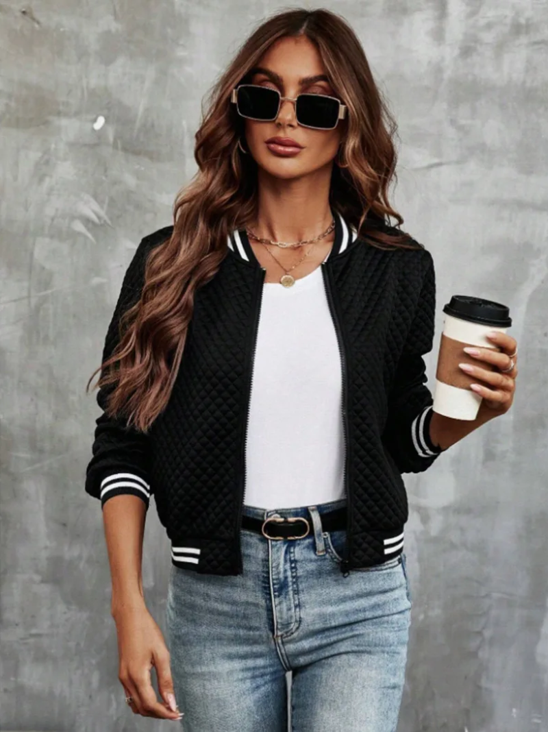 Casual bomber jacket with light weight wadded fabric and striped details