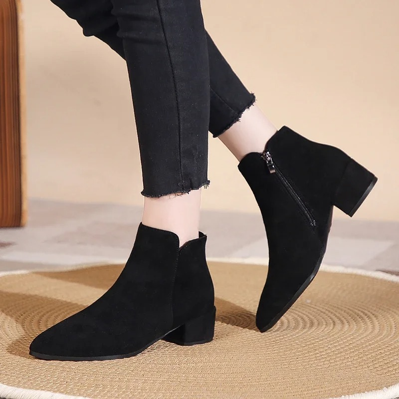 Ankle boot with low heel and side zipper for women - women's ankle boots