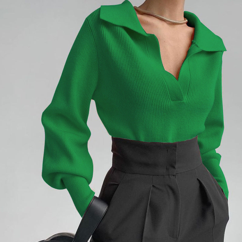 Sophisticated women fashion lapel temperament blouse sweater