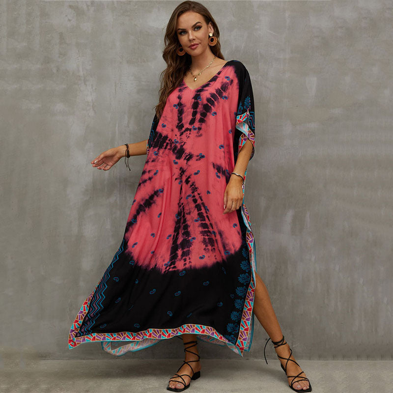 Glamorous printed beach blouse V-neck dress