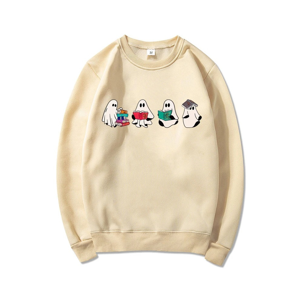 Cute graphic sweater with ghost motif for casual style - Women's sweater