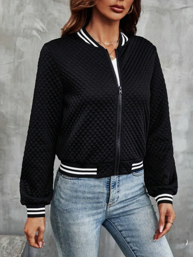 Casual bomber jacket with light weight wadded fabric and striped details
