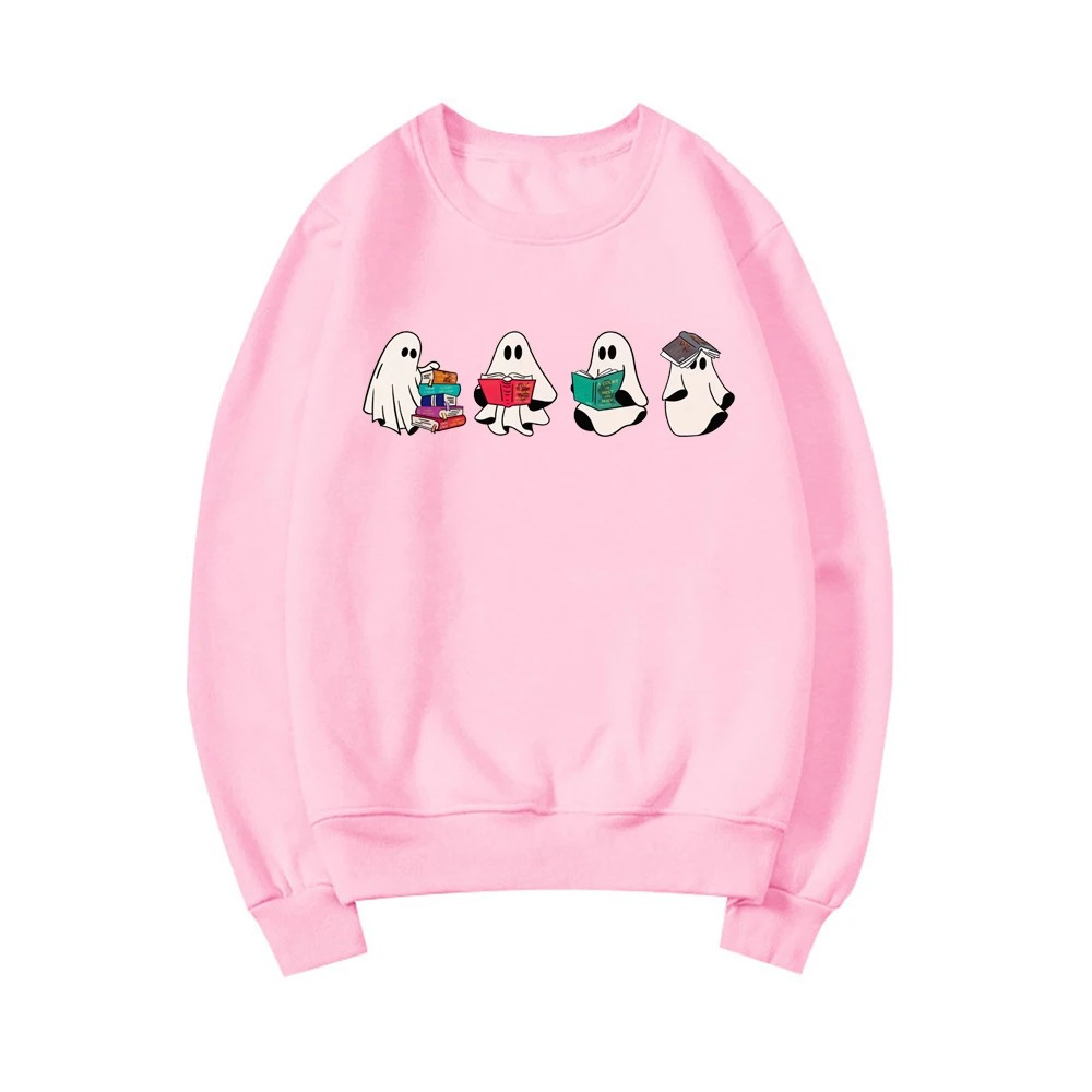 Cute graphic sweater with ghost motif for casual style - Women's sweater