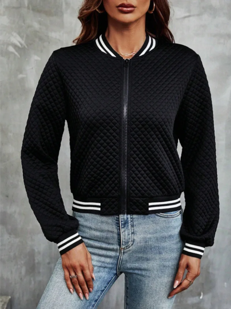 Casual bomber jacket with light weight wadded fabric and striped details