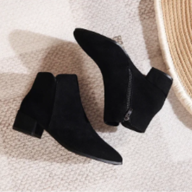 Ankle boot with low heel and side zipper for women - women's ankle boots